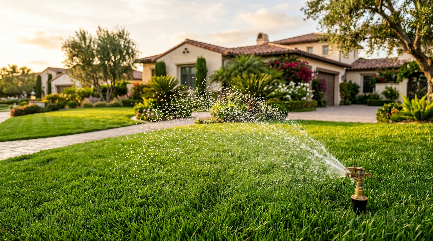 Sprinkler watering a lawn